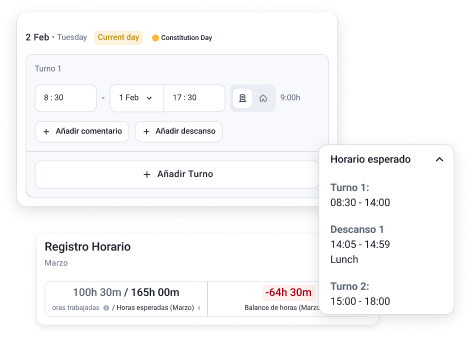 Imagen que muestra capturas del Registro Horario del software de gestión de RRHH My Control HR